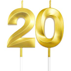 20th Birthday Cake Topper, Gold 20th Birthday Candle, 20 Candles 20th Birthday Cupcake Party Favor Happy 20th Birthday Party Decorations 20th Birthday Candle for Cake Sparklers 20th Birthday Gifts