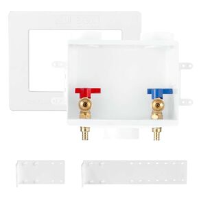 Premium Washing Machine Outlet Box with Center Drain, 1/2-Inch Pex Crimp x 3/4-Inch MHT Connection, Laundry Washer Valve Outlet Box with Clear Text Instructions