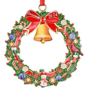 Venhoo Christmas Ornament 2024 Decoration for Christmas Tree Hanging Gold Metal Christmas Wreath 2024 Keepsake Annual Ornaments Holiday Decorative Xmas Gifts for Family Friends