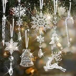 20pcs Crystal Christmas Ornaments for Tree Decorations, Hanging Acrylic Crystal Christmas Decorations Snowflake Ornaments for Xmas Tree, Chandelier, New Year Party, Winter Wonderland Party Supplies