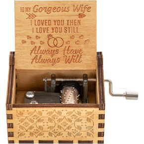 You are My Sunshine Wood Music Boxes, Laser Engraved Vintage Wooden Sunshine Musical Box Gifts for Birthday/Christmas/Valentine's Day (Wood-Husband to Wife)