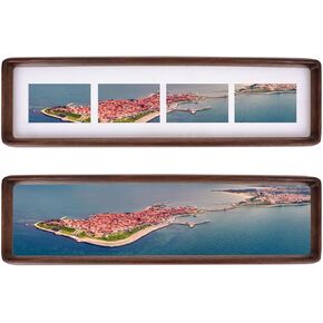 4x16 Collage Picture Frame Walnut Wood, Multiple Four 2x3 Photos or 4x16 without Mat, Rustic Photo Frame with Tempered Glass Hanging or Tabletop Displaying Horizontally or Vertically