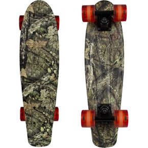 Kryptonics Mossy Oak 22.5" Torpedo Skateboard Camo Deck with Red Wheels, High Impact Poly Cruiser with Urethane Wheels, ABEC 5 Bearings, Compact and Durable for Tricks, Ideal for Ages 8+, 110 lbs