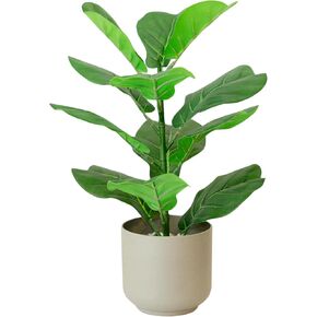 365 Blooming Decor 16 inch Faux Fiddle Leaf Fig in Minimalistic Pot with River Stone, Luxury Realistic Potted Fake Ficus Lyrata for Living Room Home Office and Kitchen Table Decor