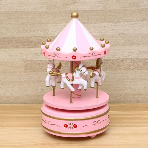 Tomaibaby Carousel Music Box Wooden Musical Box Desktop Decorations for Birthday Valentines Day Wedding Favor (Pink) in Saudi Arabia