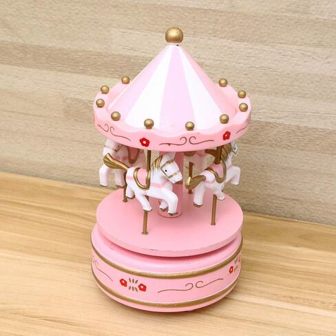 Tomaibaby Carousel Music Box Wooden Musical Box Desktop Decorations for Birthday Valentines Day Wedding Favor (Pink) in Saudi Arabia