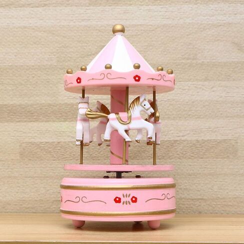 Tomaibaby Carousel Music Box Wooden Musical Box Desktop Decorations for Birthday Valentines Day Wedding Favor (Pink) in Saudi Arabia