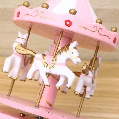 Tomaibaby Carousel Music Box Wooden Musical Box Desktop Decorations for Birthday Valentines Day Wedding Favor (Pink) in Saudi Arabia