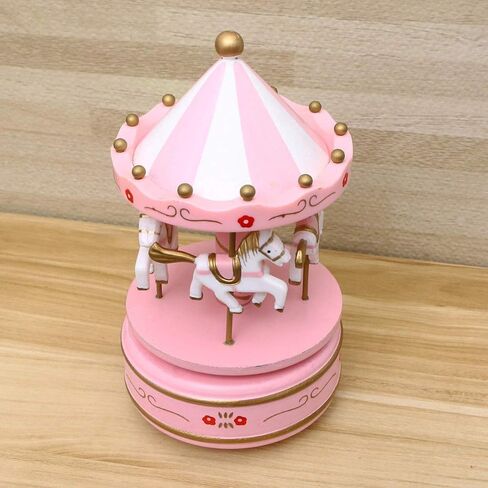 Tomaibaby Carousel Music Box Wooden Musical Box Desktop Decorations for Birthday Valentines Day Wedding Favor (Pink) in Saudi Arabia