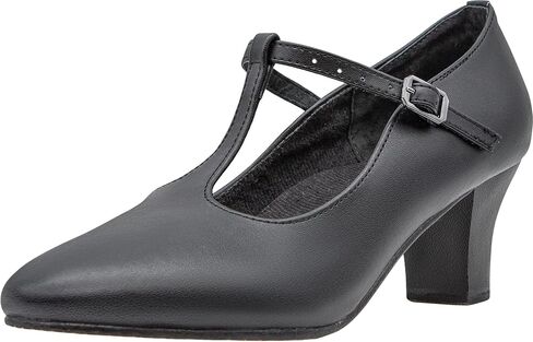 حذاء رقص Linodes مصنوع من جلد البولي يوريثان على شكل حرف T مقاس 2 بوصة للنساء - أسود - 6M in Kuwait