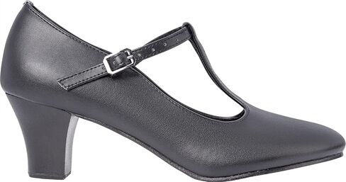 حذاء رقص Linodes مصنوع من جلد البولي يوريثان على شكل حرف T مقاس 2 بوصة للنساء - أسود - 6M in Kuwait