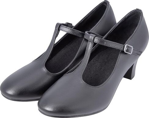 حذاء رقص Linodes مصنوع من جلد البولي يوريثان على شكل حرف T مقاس 2 بوصة للنساء - أسود - 6M in Kuwait