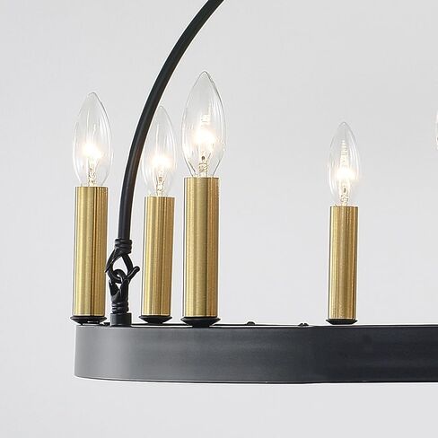 HHR Black and Gold Wagon Wheel Chandelier 9-Light 24 Inch, Black Round Rustic Candle Farmhouse Pendant Light Fixture for High Ceilings, Dining Room Living Room Kitchen Island Foyer Entryway in Kuwait
