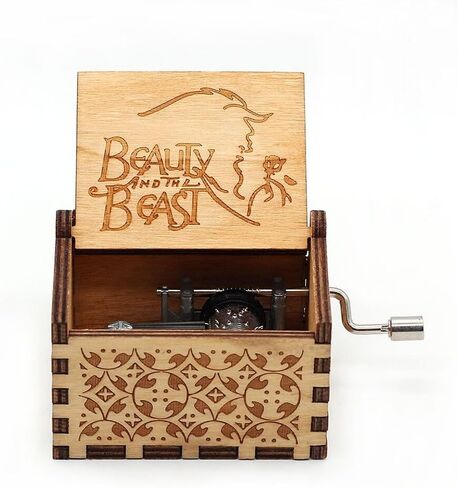 Beauty and The Beast Engraved Wood Music Box with Hand Crank Mechanism, Unique Gift for Christmas/Birthday/Aniversary/Valentine's Day in Saudi Arabia
