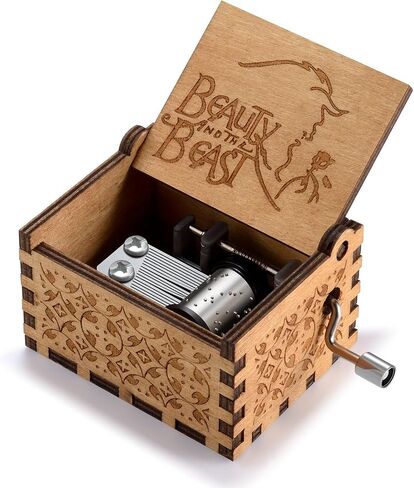 Beauty and The Beast Engraved Wood Music Box with Hand Crank Mechanism, Unique Gift for Christmas/Birthday/Aniversary/Valentine's Day in Saudi Arabia