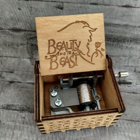 Beauty and The Beast Engraved Wood Music Box with Hand Crank Mechanism, Unique Gift for Christmas/Birthday/Aniversary/Valentine's Day in Saudi Arabia