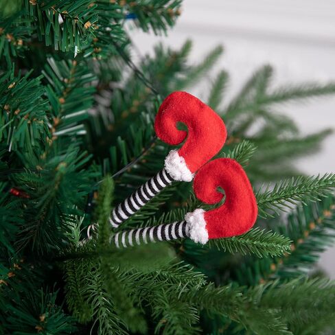 4 PCS Christmas Elf Legs Picks-Elf Feet Tree Ornaments with Fixed Wire-Striped Plush Stuffed Elf Leg Picks for Christmas Tree Party Home Decorations in Saudi Arabia
