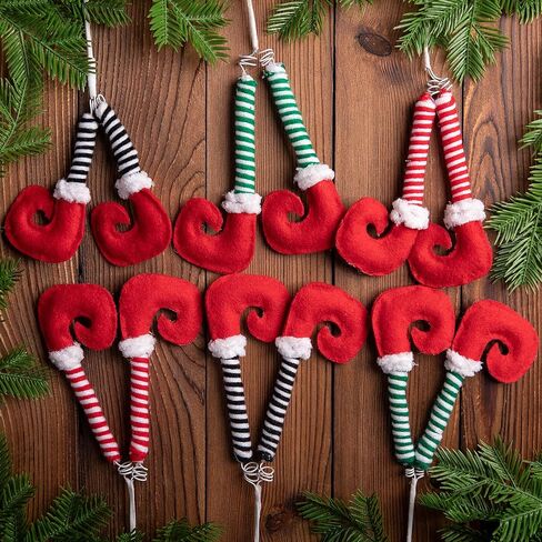4 PCS Christmas Elf Legs Picks-Elf Feet Tree Ornaments with Fixed Wire-Striped Plush Stuffed Elf Leg Picks for Christmas Tree Party Home Decorations in Saudi Arabia
