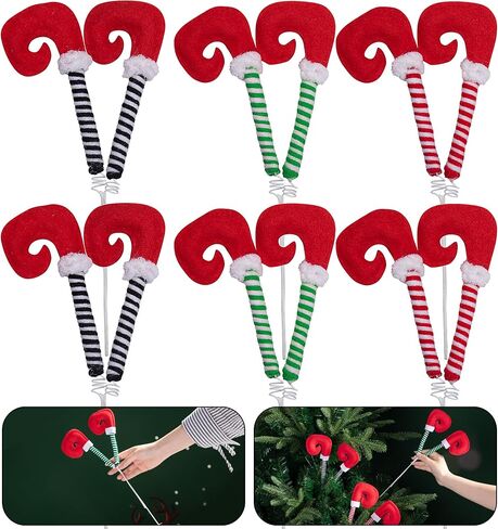 4 PCS Christmas Elf Legs Picks-Elf Feet Tree Ornaments with Fixed Wire-Striped Plush Stuffed Elf Leg Picks for Christmas Tree Party Home Decorations in Saudi Arabia