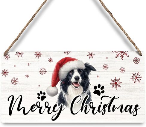JXREQ Christmas Door Sign, Merry Christmas Sign, Border Collie Dog Christmas Signs, Christmas Dog Front Door Decorations, Christmas Door Hanger, Christmas Wall Decor, Dog Mom Gifts, 12x6 Inch in Saudi Arabia