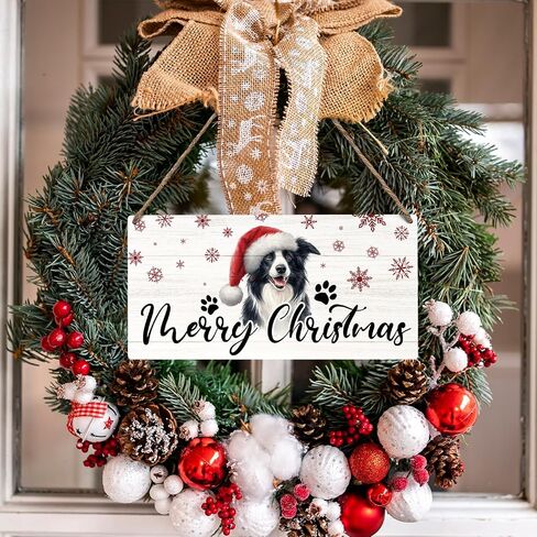 JXREQ Christmas Door Sign, Merry Christmas Sign, Border Collie Dog Christmas Signs, Christmas Dog Front Door Decorations, Christmas Door Hanger, Christmas Wall Decor, Dog Mom Gifts, 12x6 Inch in Saudi Arabia