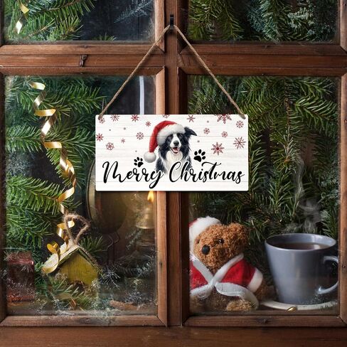 JXREQ Christmas Door Sign, Merry Christmas Sign, Border Collie Dog Christmas Signs, Christmas Dog Front Door Decorations, Christmas Door Hanger, Christmas Wall Decor, Dog Mom Gifts, 12x6 Inch in Saudi Arabia
