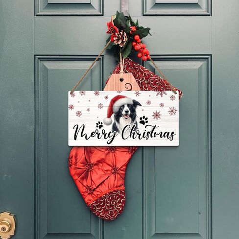 JXREQ Christmas Door Sign, Merry Christmas Sign, Border Collie Dog Christmas Signs, Christmas Dog Front Door Decorations, Christmas Door Hanger, Christmas Wall Decor, Dog Mom Gifts, 12x6 Inch in Saudi Arabia