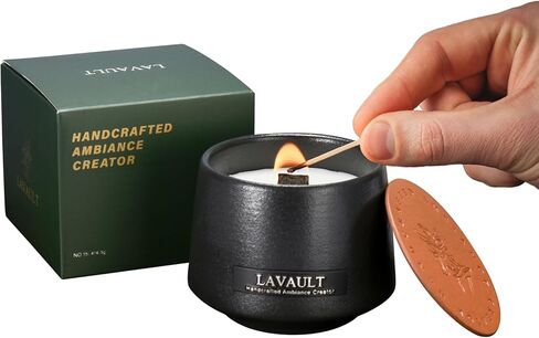 شموع برطمان حجري - وقت احتراق طويل الأمد - مصنوعة من شمع الصويا الطبيعي والزيوت العطرية - خالية من البارافين - مثالية للمنزل أو المكتب - شموع تزيينية - شموع هدايا سوداء - رائحة الزهور in Kuwait