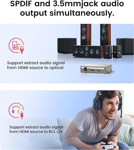 avedio links 4K HDMI Audio Extractor Splitter, 1080P HDMI to HDMI Audio Converter + Optical Toslink SPDIF + RCA L/R Stereo Analog Audio, HDMI Audio Adapter for Fire Stick (Blue) in Saudi Arabia