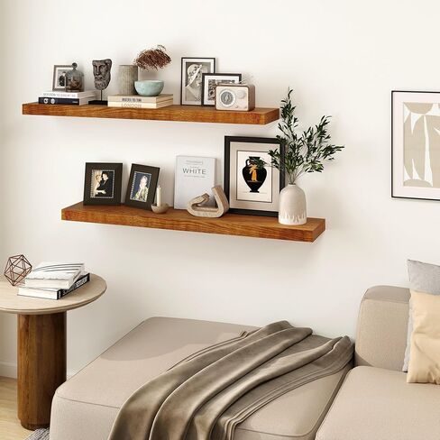 Floating Shelves for Wall | 9.3 Inch Deep Rustic Floating Shelves with Solid Ash Wood Veneer Set of 1 | 48 Inch Floating Shelves with Upgraded Brackets | for Living Room Bathroom Home Office in Saudi Arabia