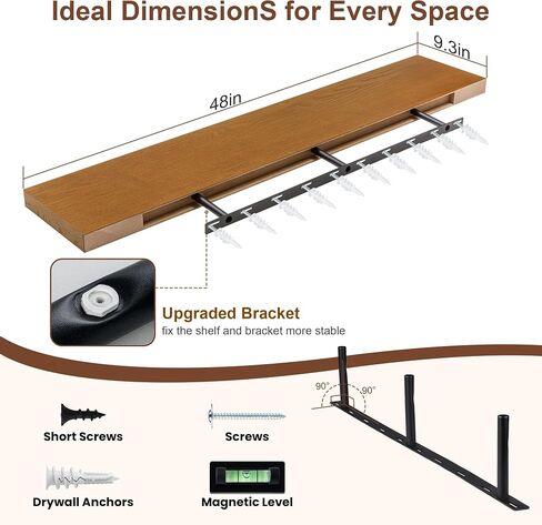 Floating Shelves for Wall | 9.3 Inch Deep Rustic Floating Shelves with Solid Ash Wood Veneer Set of 1 | 48 Inch Floating Shelves with Upgraded Brackets | for Living Room Bathroom Home Office in Saudi Arabia