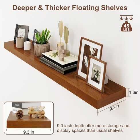 Floating Shelves for Wall | 9.3 Inch Deep Rustic Floating Shelves with Solid Ash Wood Veneer Set of 1 | 48 Inch Floating Shelves with Upgraded Brackets | for Living Room Bathroom Home Office in Saudi Arabia
