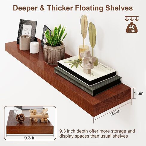 Floating Shelves for Wall | 9.3 Inch Deep Rustic Floating Shelves with Solid Ash Wood Veneer Set of 1 | 48 Inch Floating Shelves with Upgraded Brackets | for Living Room Bathroom Home Office in Saudi Arabia