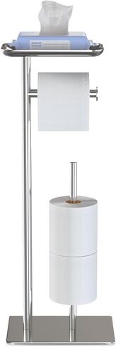 Toilet Paper Holder Stand with Top Storage Shelf, Free Standing Toilet Roll Dispenser for Bathroom, Holds 4 Reserve Rolls in Saudi Arabia