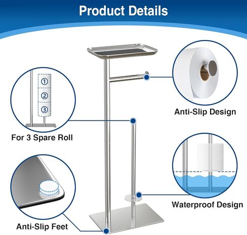 Toilet Paper Holder Stand with Top Storage Shelf, Free Standing Toilet Roll Dispenser for Bathroom, Holds 4 Reserve Rolls in Saudi Arabia