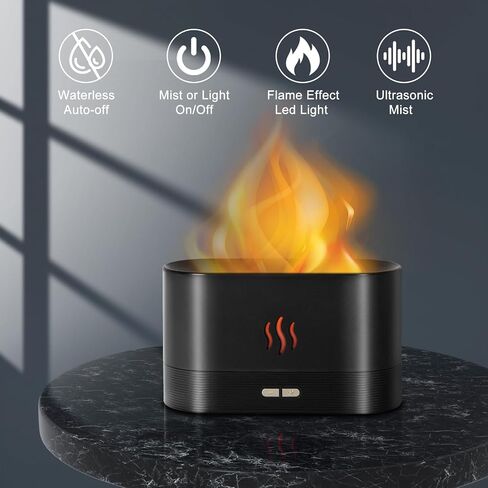 Essential Oil Diffusers, New Air Diffuser with Flame Lights Mist, 230ml Air Humidifier, Diffusers for Bedroom, Home, Office, Ultra Silent & Auto Off Function(Black) in Saudi Arabia