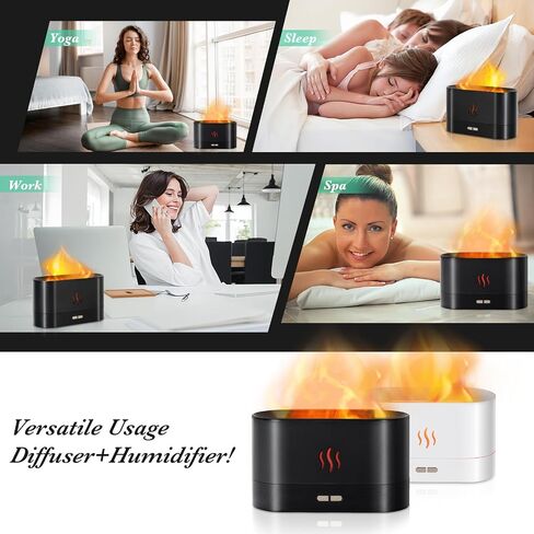 Essential Oil Diffusers, New Air Diffuser with Flame Lights Mist, 230ml Air Humidifier, Diffusers for Bedroom, Home, Office, Ultra Silent & Auto Off Function(Black) in Saudi Arabia