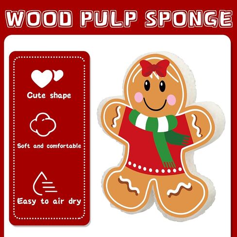 12 Pack Christmas Kitchen Sponges Gingerbread Man Shaped Dish Washing Sponges Non Scratch Household Cleaning Scrub Sponges for Home Restaurant in Saudi Arabia