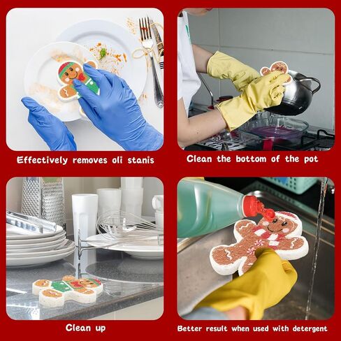 12 Pack Christmas Kitchen Sponges Gingerbread Man Shaped Dish Washing Sponges Non Scratch Household Cleaning Scrub Sponges for Home Restaurant in Saudi Arabia