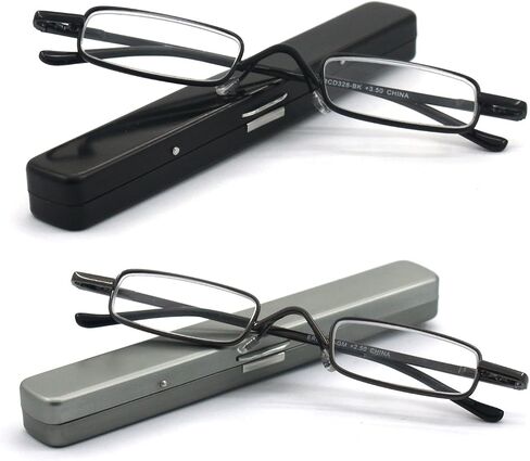 Metal Super Light Mini Reading Glasses with Compact Case, Black, Gunmetal in Saudi Arabia