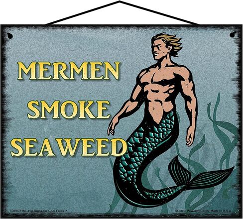 8x10 Mermen Smoke Seaweed Vintage Style Sign - Nautical Home Décor with a Strong Merman, Coastal Wall Art, Gift for Mermaid Lovers in Saudi Arabia