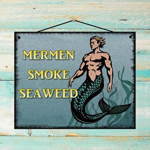 8x10 Mermen Smoke Seaweed Vintage Style Sign - Nautical Home Décor with a Strong Merman, Coastal Wall Art, Gift for Mermaid Lovers in Saudi Arabia