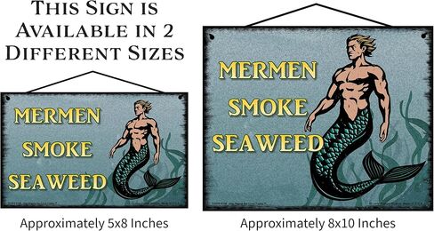 8x10 Mermen Smoke Seaweed Vintage Style Sign - Nautical Home Décor with a Strong Merman, Coastal Wall Art, Gift for Mermaid Lovers in Saudi Arabia