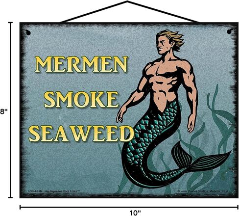 8x10 Mermen Smoke Seaweed Vintage Style Sign - Nautical Home Décor with a Strong Merman, Coastal Wall Art, Gift for Mermaid Lovers in Saudi Arabia