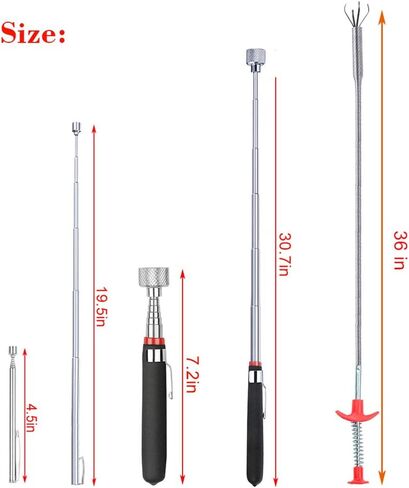 4 Pack Telescoping Magnet Pick-up Tool Set - Retrieving Pickup Tools，Extendable Pick Up Tools，Bendable Spring Magnet Stick，Flexible Extra Long Reach Bendable Curve Grabber with 4 Claws in Saudi Arabia