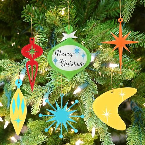 24 Pcs Mid Century Modern Christmas Ornaments Starburst Atomic Christmas Bulb Ornament Acrylic Retro Christmas Ornament Vintage Christmas Ornament Tree Mid Century Holiday Decor in Kuwait
