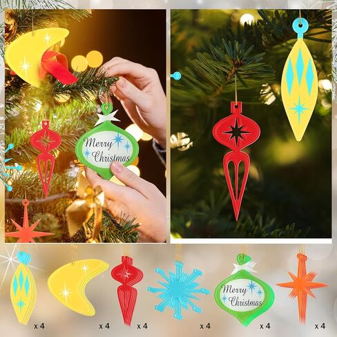 24 Pcs Mid Century Modern Christmas Ornaments Starburst Atomic Christmas Bulb Ornament Acrylic Retro Christmas Ornament Vintage Christmas Ornament Tree Mid Century Holiday Decor in Kuwait