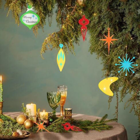 24 Pcs Mid Century Modern Christmas Ornaments Starburst Atomic Christmas Bulb Ornament Acrylic Retro Christmas Ornament Vintage Christmas Ornament Tree Mid Century Holiday Decor in Kuwait