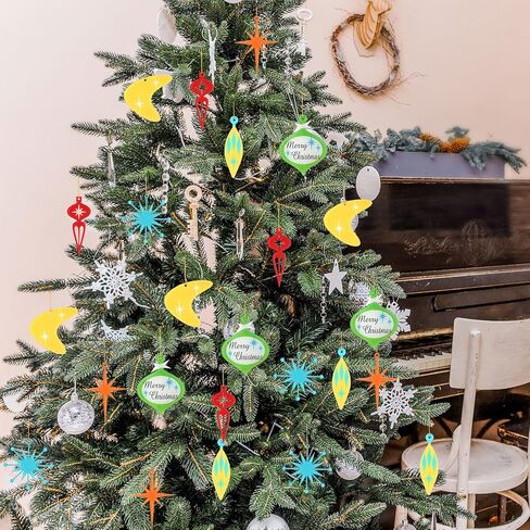 24 Pcs Mid Century Modern Christmas Ornaments Starburst Atomic Christmas Bulb Ornament Acrylic Retro Christmas Ornament Vintage Christmas Ornament Tree Mid Century Holiday Decor in Kuwait