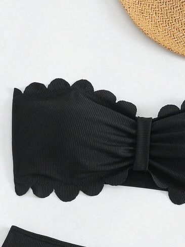 WDIRARA Women's Strapless Swimsuit Scallop Trim Bandeau High Waist Bikini Set Swimwear in Saudi Arabia